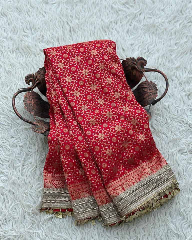 Banarasi Semi Katan Georgette Bandhani Soft Silk Saree