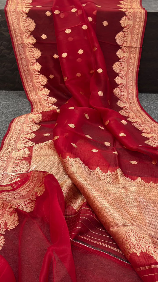 Pure Handloom banarasi  kora Silk Saree With Blouse