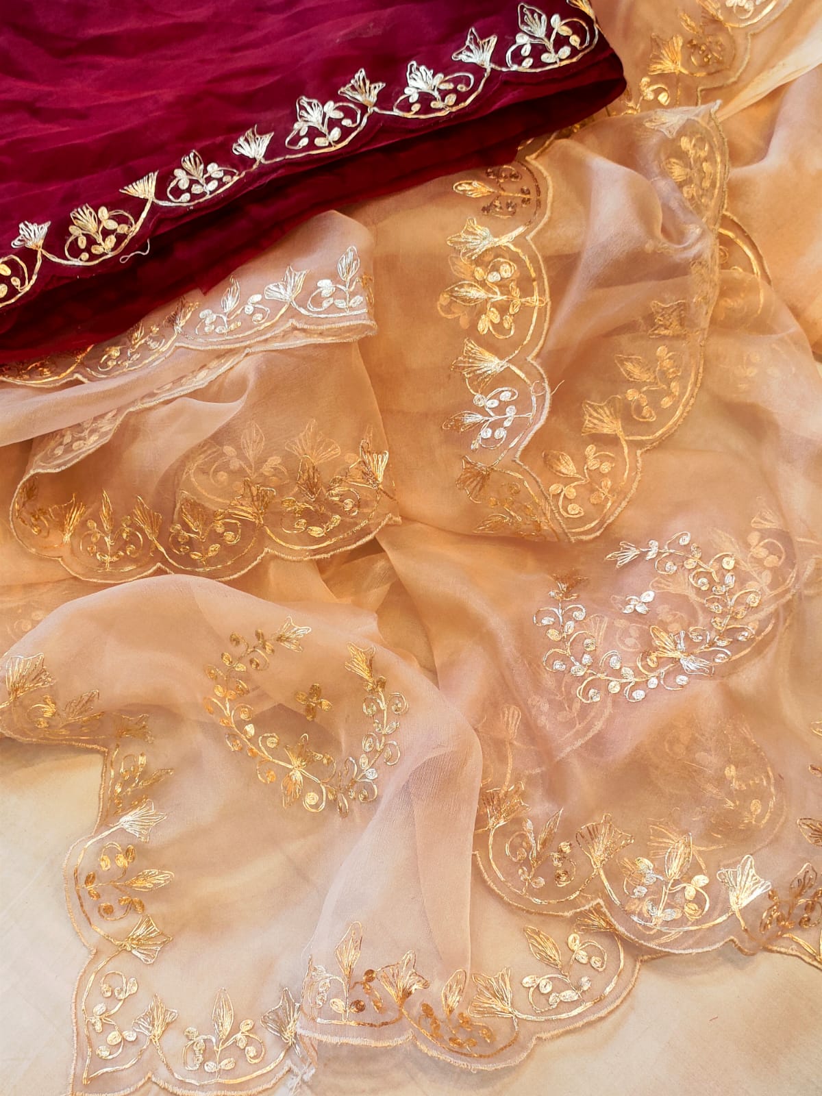 Pure Organza Gota Patti Handwork Saree With Contrast Blouse