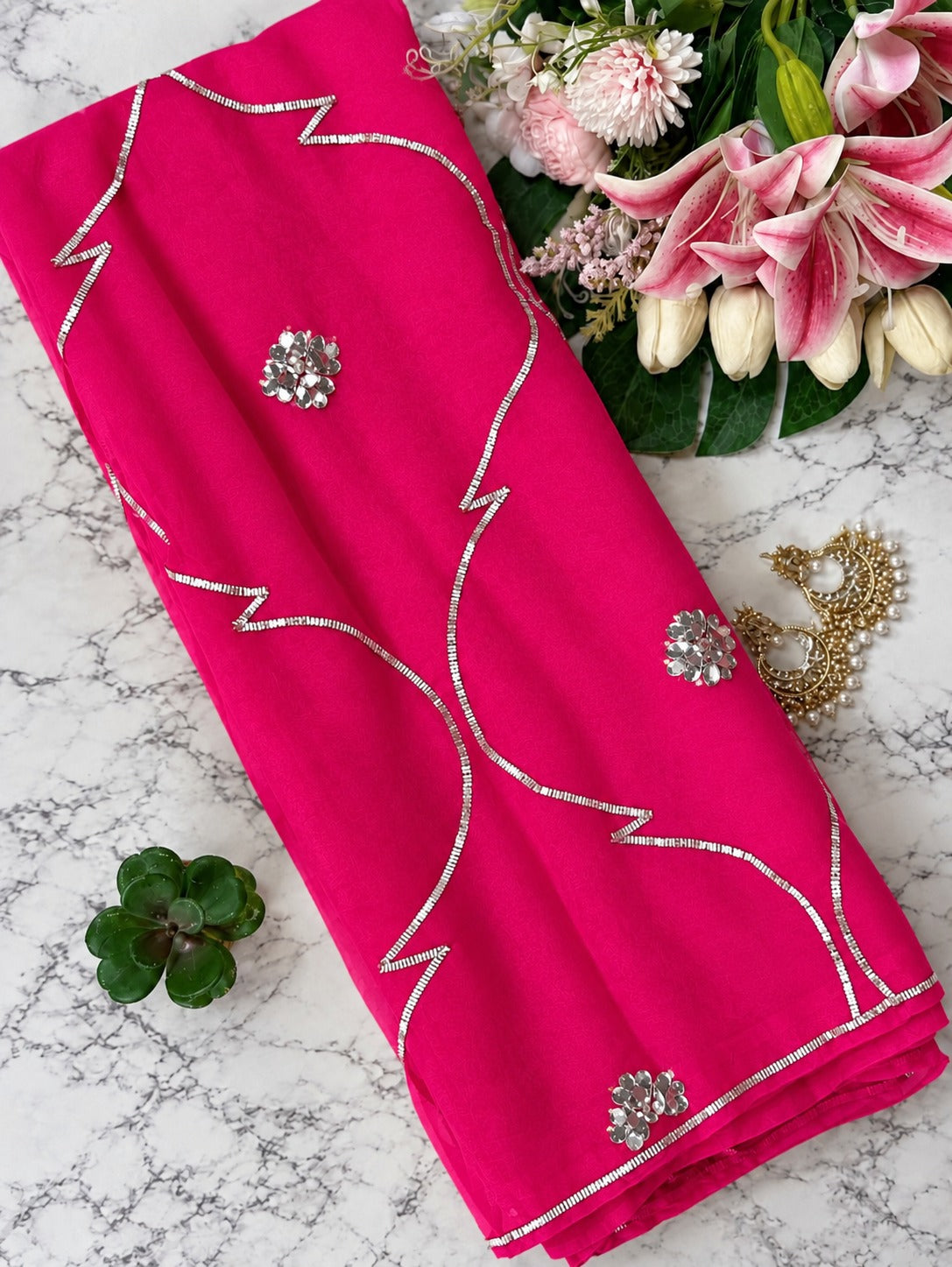 Pure Chiffon Saree with Elegant Gota Patti Work