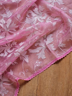 Pure organza silk chikankari work  saree with heavy blouse