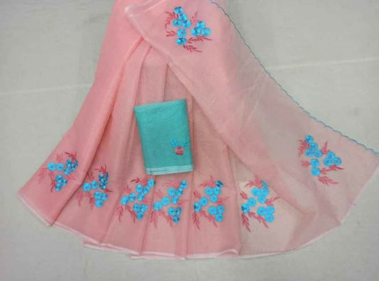 Kota cotton embroidery work Saree