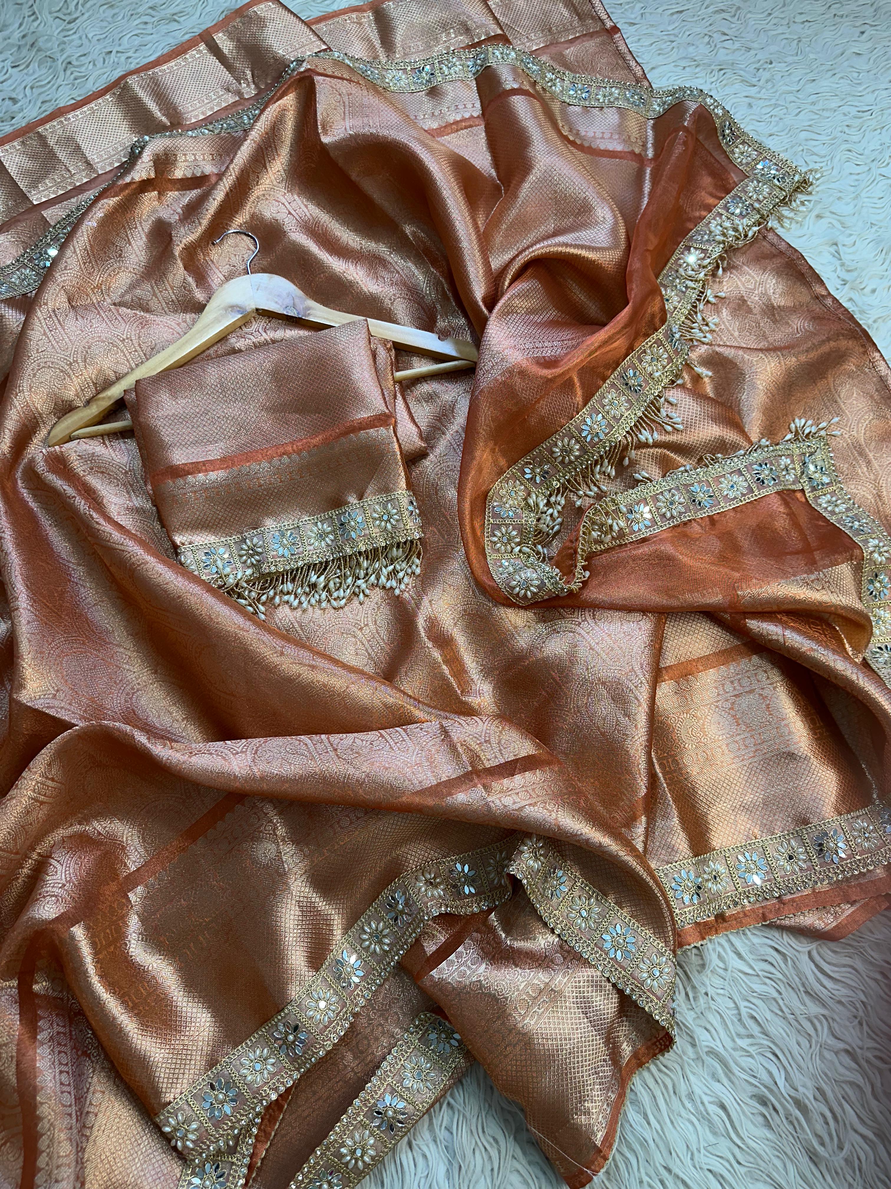Banarasi Kanjivaram  katan Tissue Silk Saree With Beautiful lace border