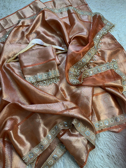 Banarasi Kanjivaram  katan Tissue Silk Saree With Beautiful lace border