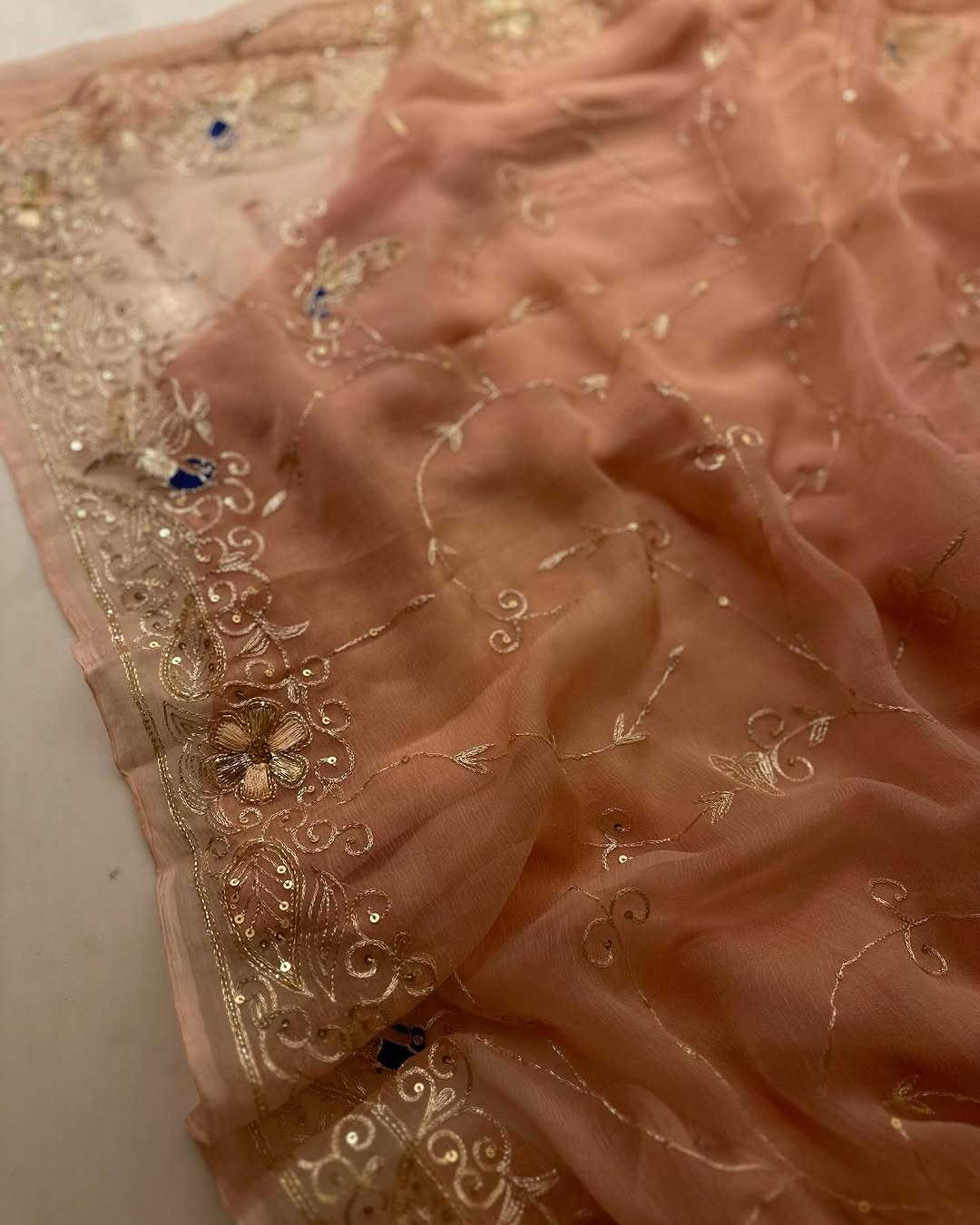 Pure Jaipuri Chiffon Jaal Work Saree With Beautiful Rajputi look and Running Blouse