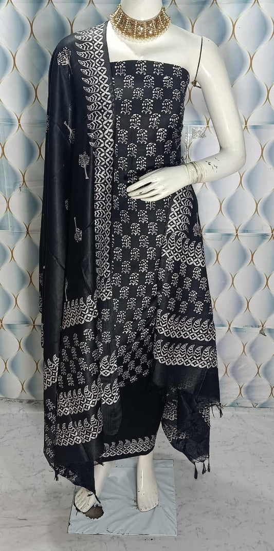 Cotton slub discharge print  Unstitched Suit