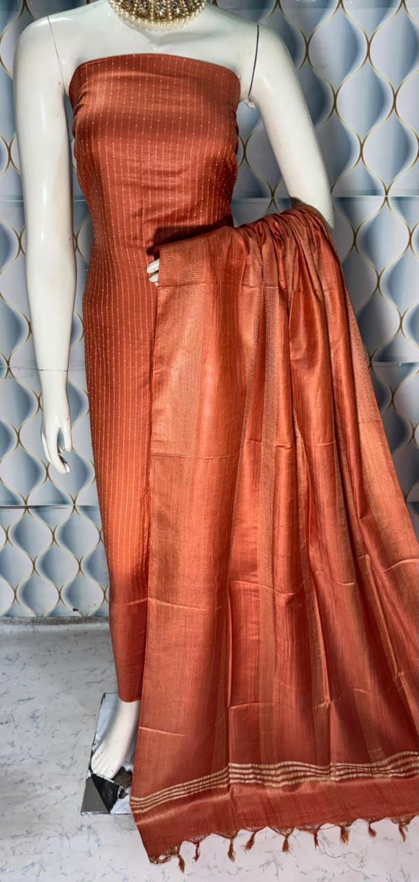 Bhagalpuri Katan Silk 3PC Unstitched Suit