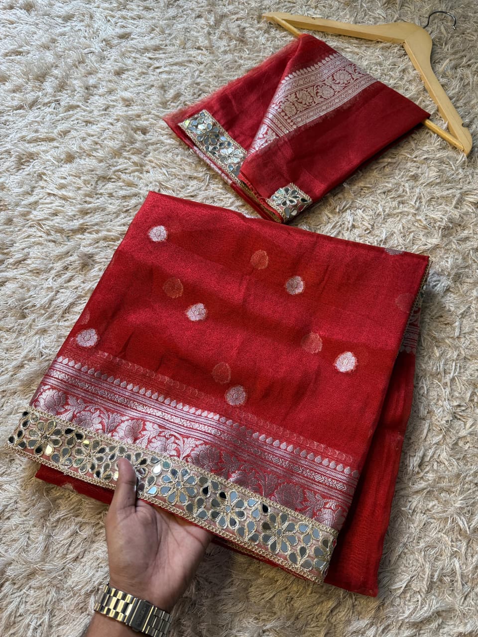 Banarasi Glass tissue silk saree with  lace work