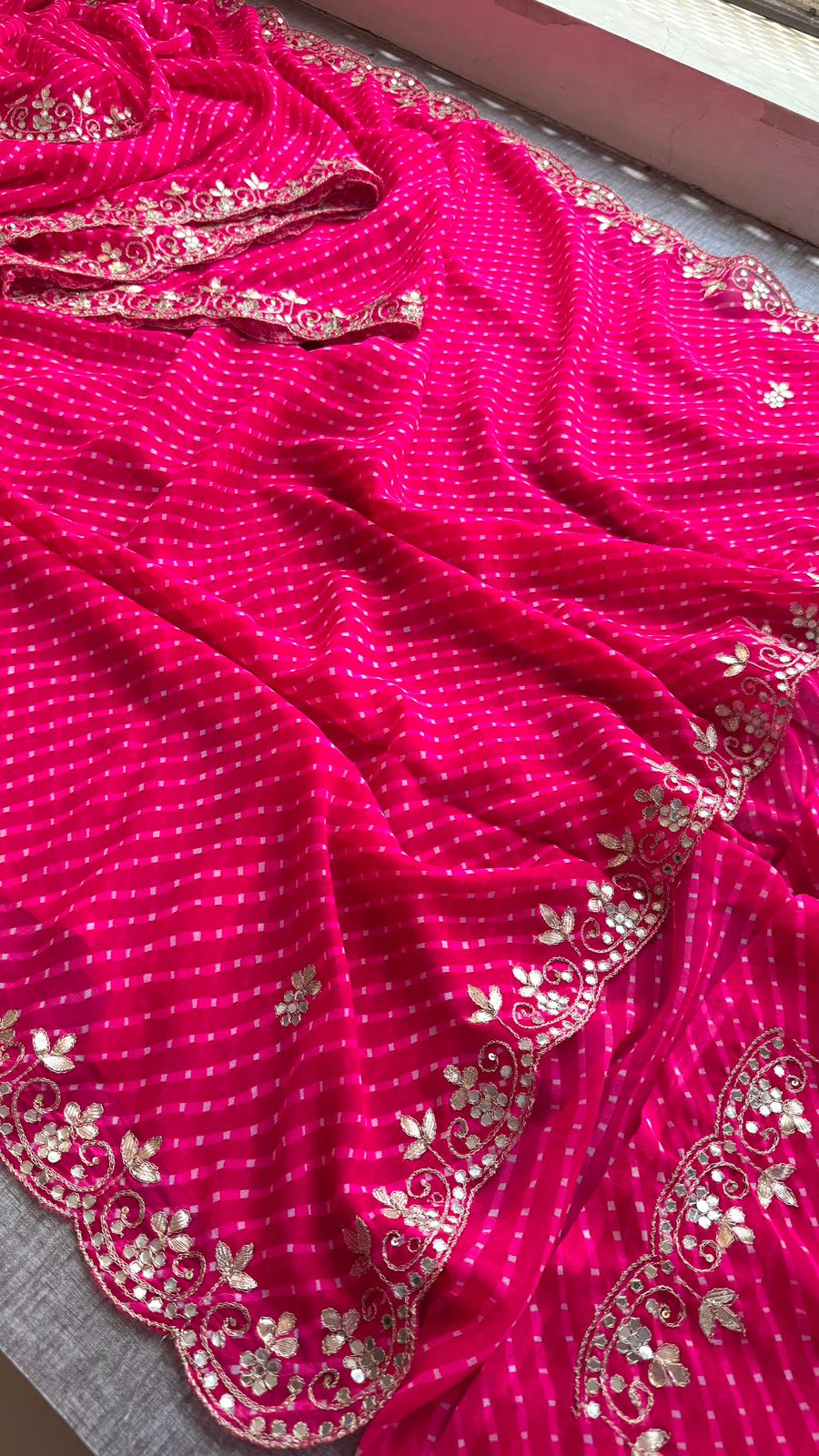 Pure  georgette hand work    gota patti work saree
