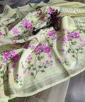 Pure Linen Silk Hand Embroidery Work Saree With Blouse