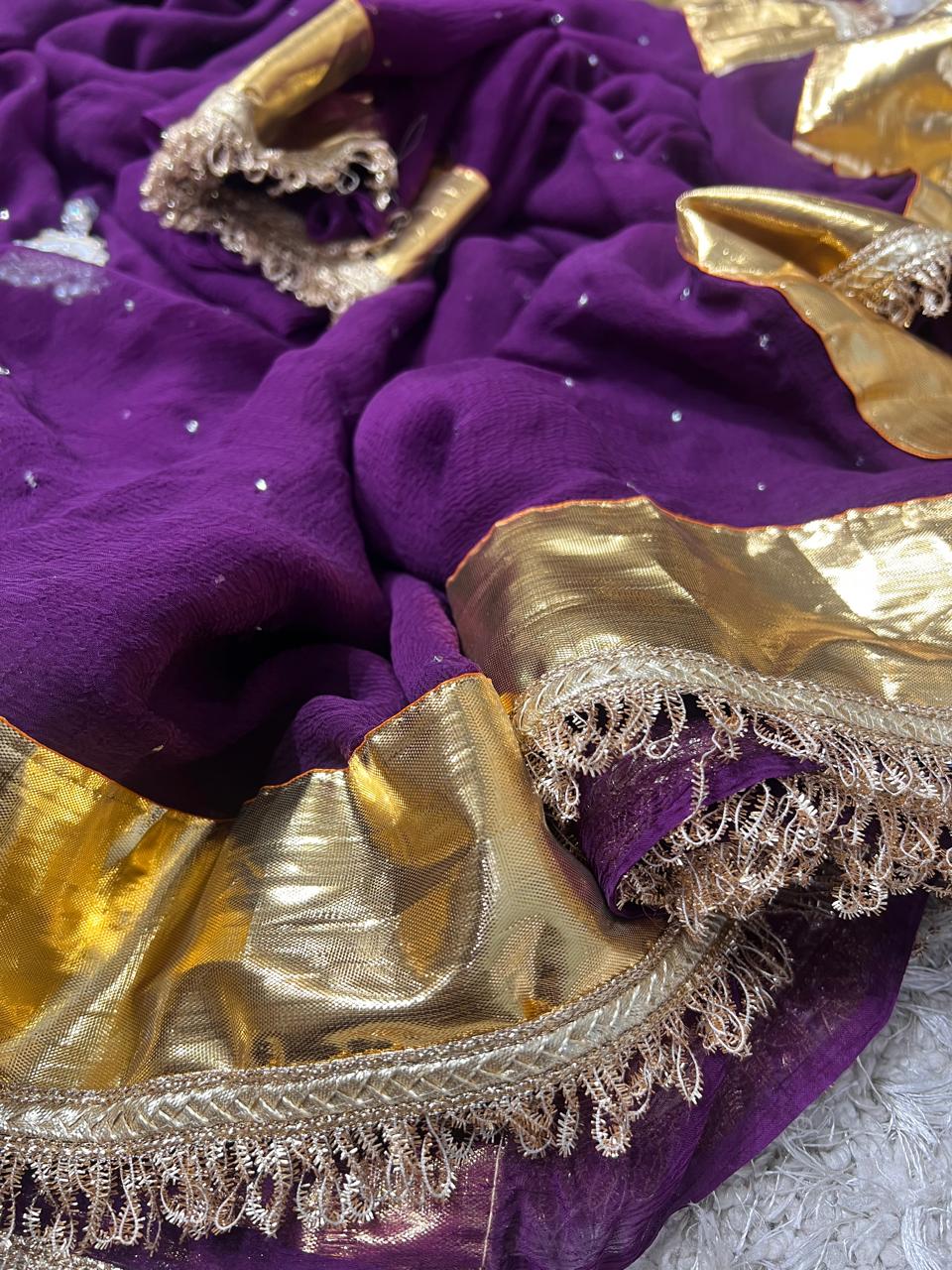 Pure jaipuri chiffon saree with beautiful mukaish work Lappa Border