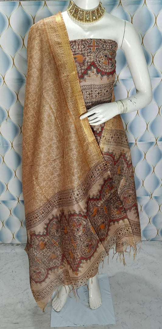 BHAGALPURI   KATAN MADHUBANI PRINT UNSTITCHED SUIT