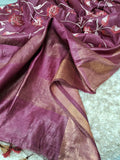 Pure Linen By Linen Embroidery   Saree With  Blouse