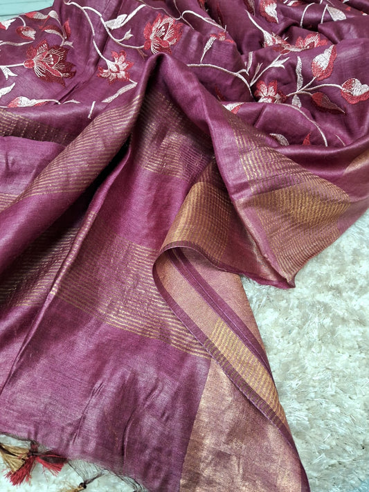 Pure Linen By Linen Embroidery   Saree With  Blouse