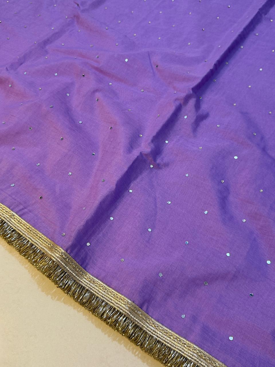 Designer Katan Cotton Banarasi Handwork Mirror and Lace Work Saree