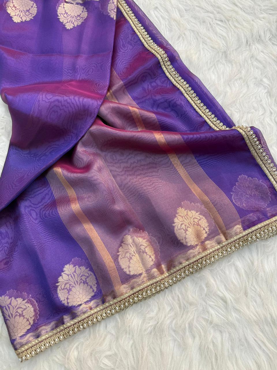 Banarasi Tissue Silk Saree With lace work border