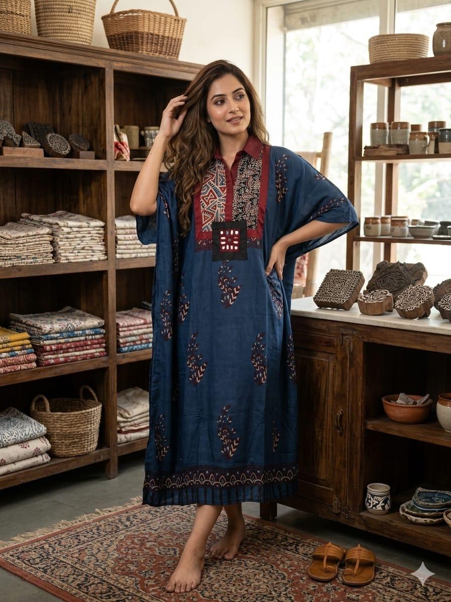 Pure Modal Silk Handblock Printed Kaftans Stitched suit