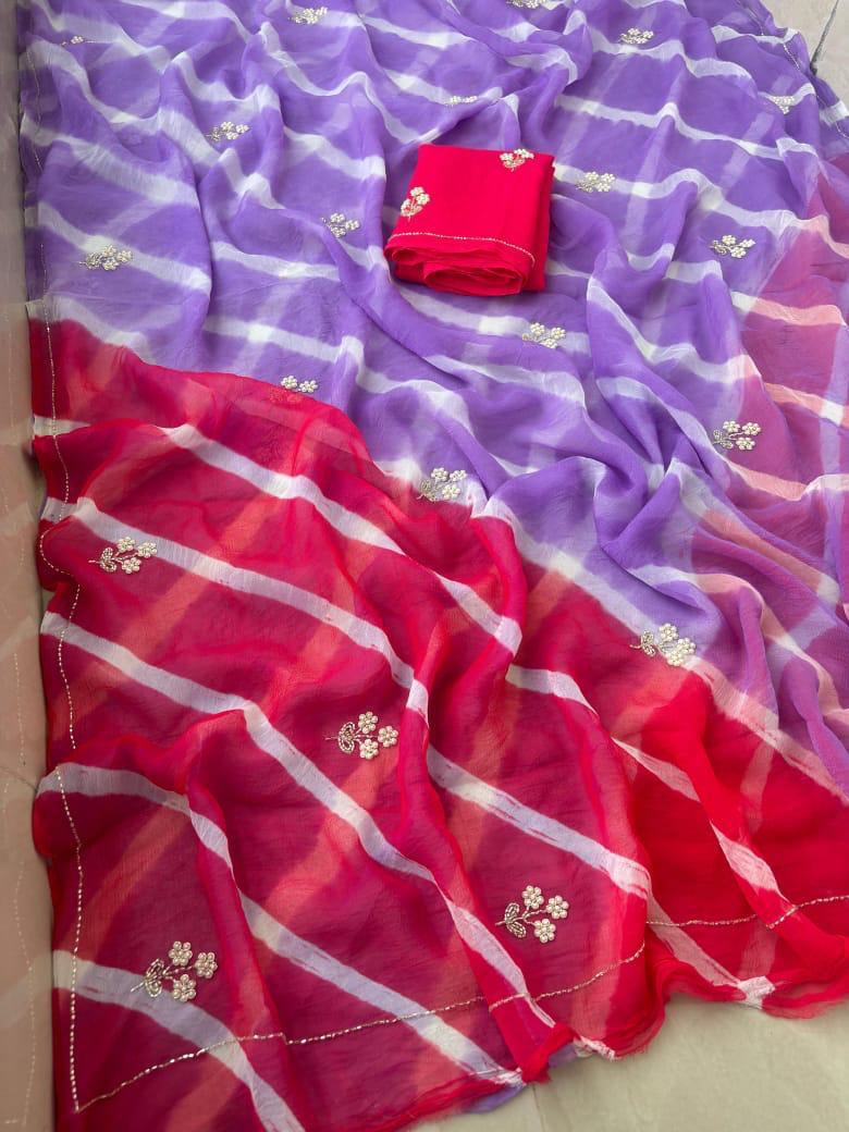 Semi Chiffon Leheriya Pattern Saree