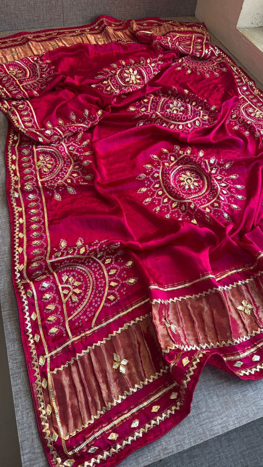 Pure gajji silk lakdi patta dupatta with gota patti work