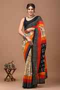 Pure Mulmul Cotton hand block Print Saree with Blouse