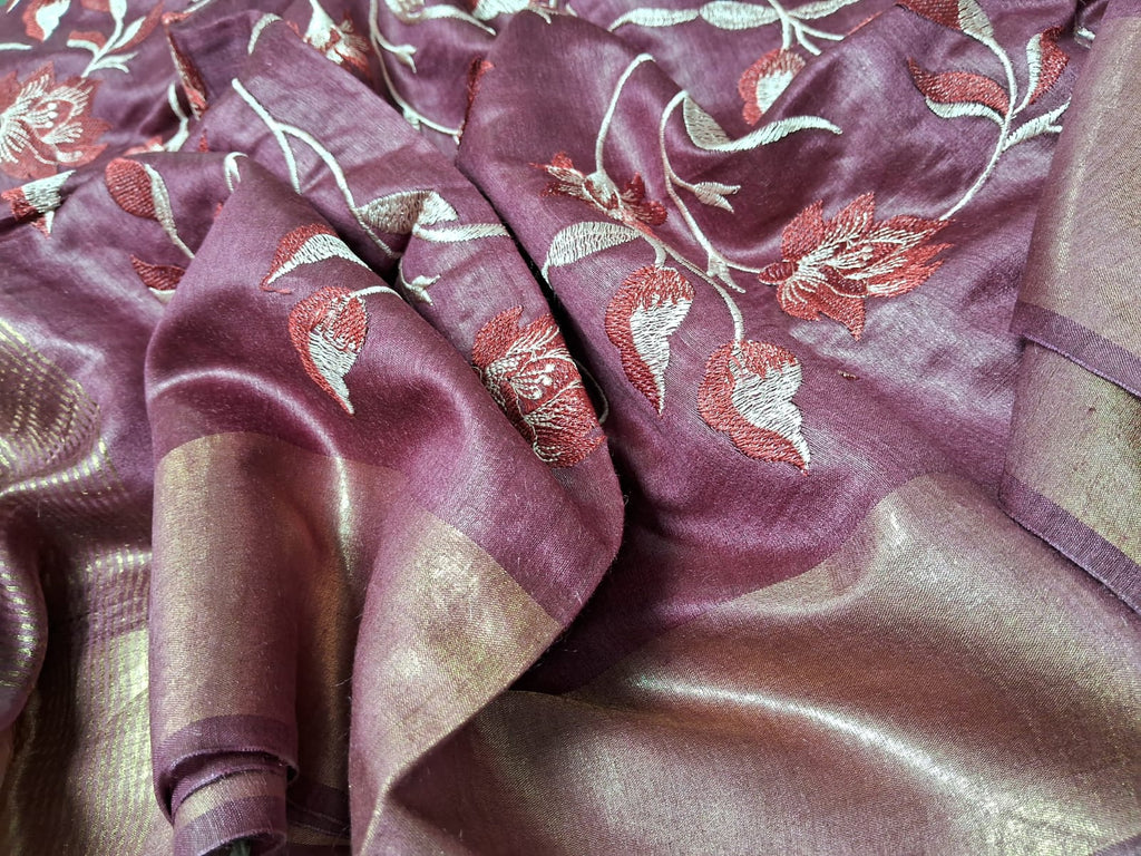 Pure Linen By Linen Embroidery   Saree With  Blouse