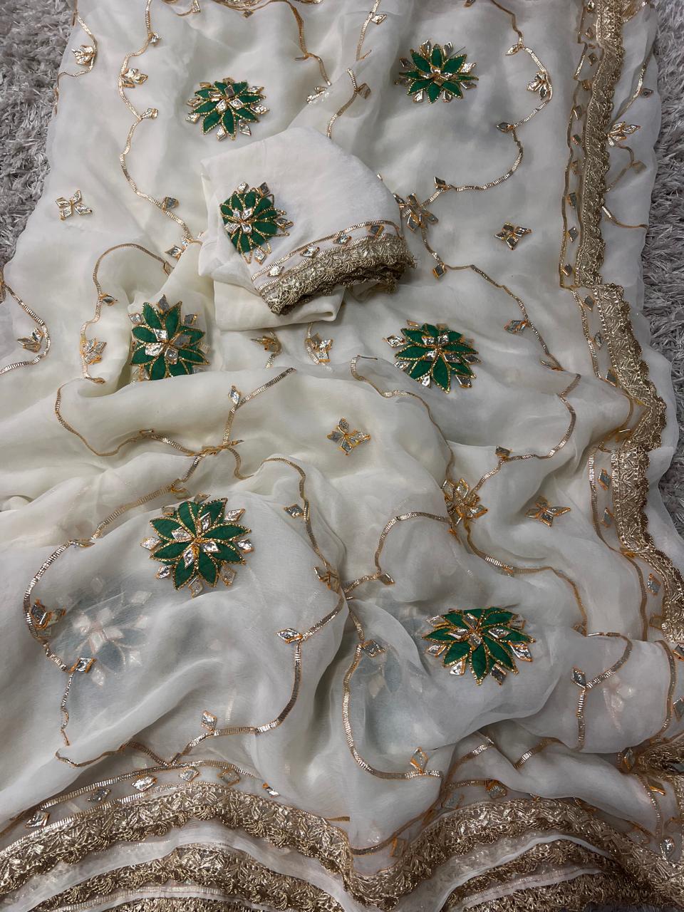Pure Chiffon Saree with Elegant Gota Patti Work