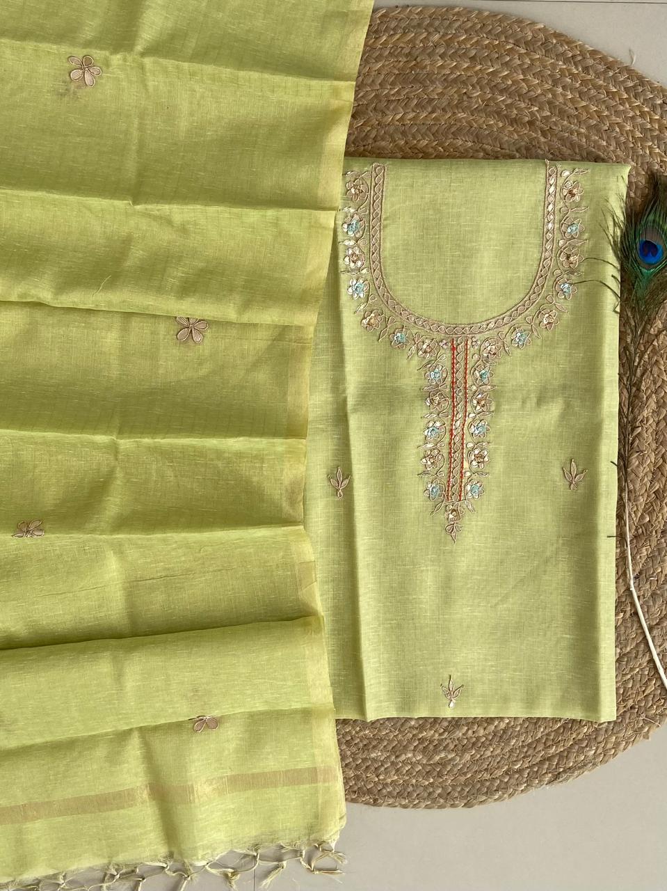 Pure Kota-Doria Unstitched Suit Gota Patti work  Work