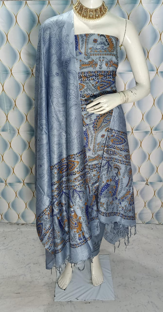 BHAGALPURI   KATAN MADHUBANI PRINT UNSTITCHED SUIT