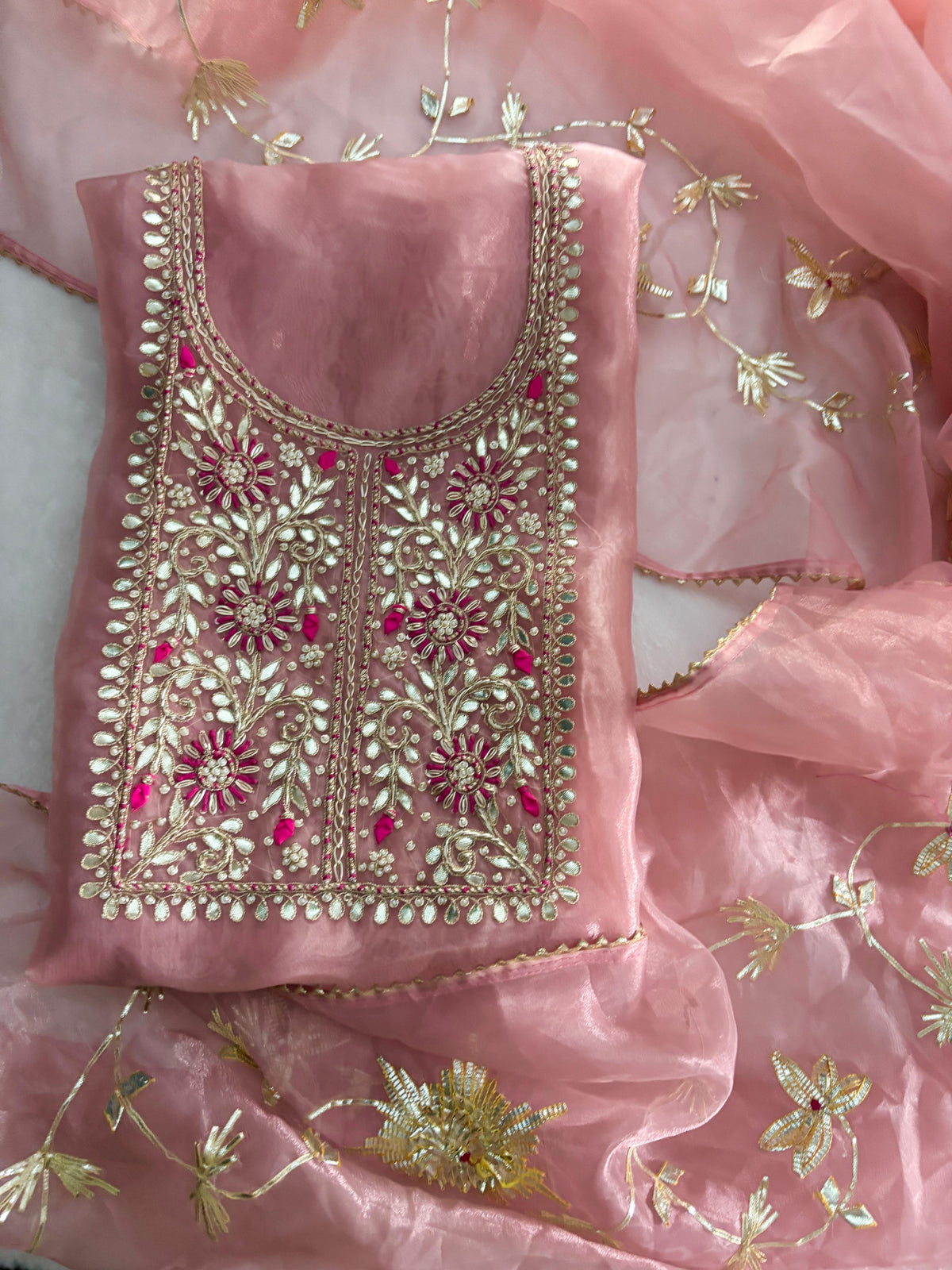 Organza Hand Work Unstitched Suit