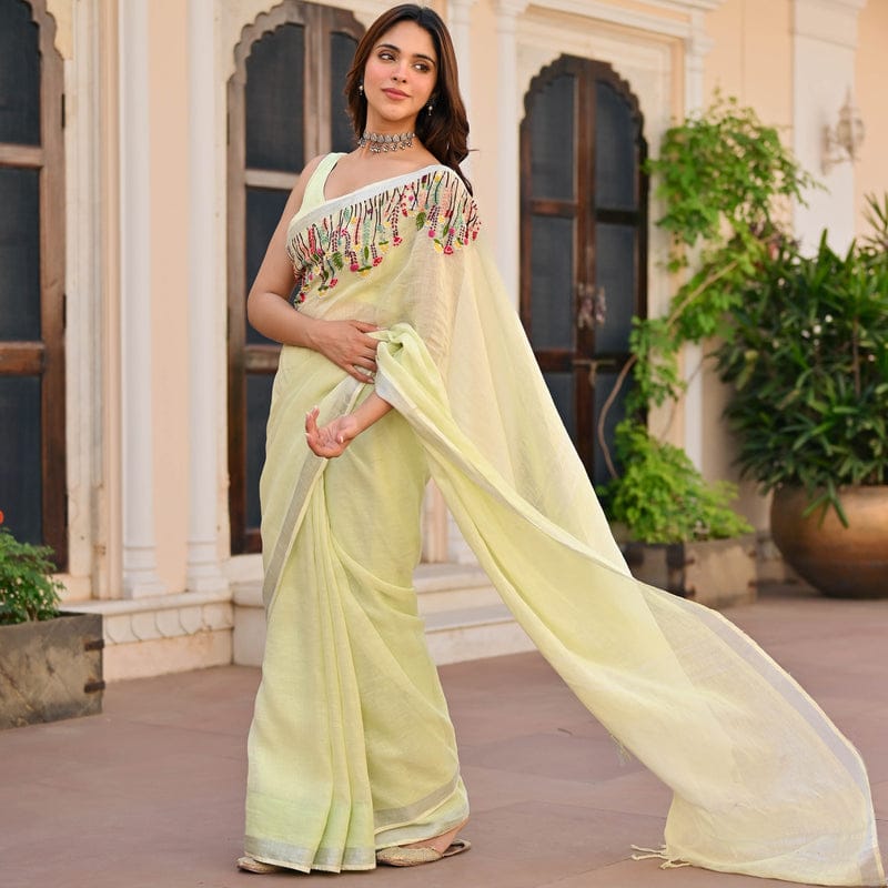 Pure Tissue Linen Saree With Handloom Perfection