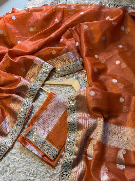 Banarasi Glass tissue silk saree with  lace work