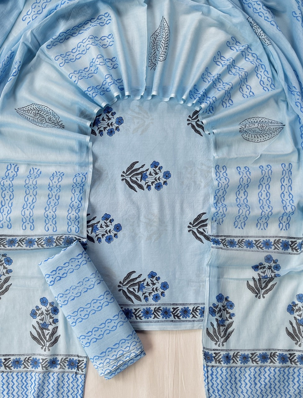 Exclusive new hand block printed cotton suits with cotton duptta