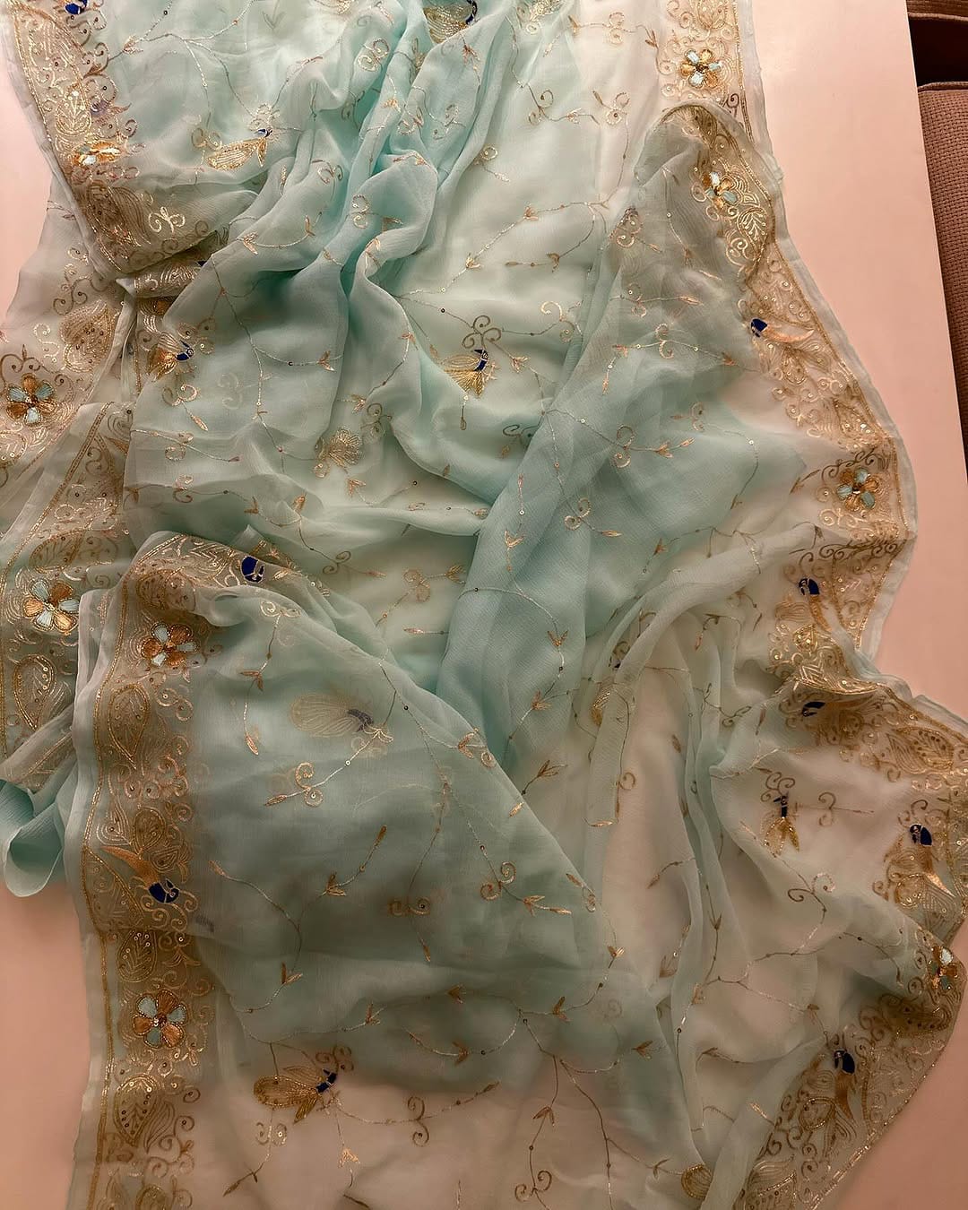 Pure Jaipuri Chiffon Jaal Work Saree With Beautiful Rajputi look and Running Blouse