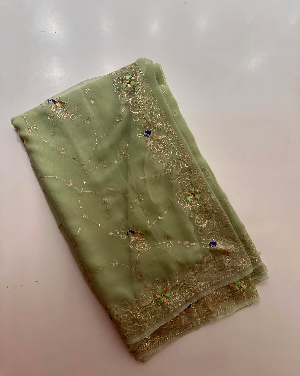 Pure Jaipuri Chiffon Jaal Work Saree With Beautiful Rajputi look and Running Blouse