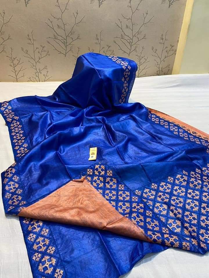 Pure Desi Tussar By Tussar Silk Embroidery Work Saree With Running Blouse.