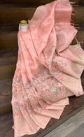Pure Linen Silk Hand Embroidery Work Saree With Blouse