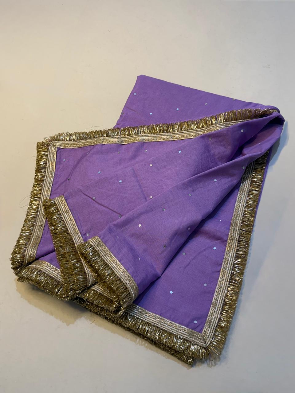 Designer Katan Cotton Banarasi Handwork Mirror and Lace Work Saree