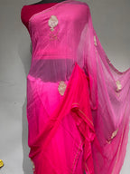 Pure Jaipuri Chiffon 13 big motif work Saree with  blouse