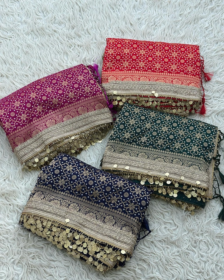 Banarasi Semi Katan Georgette Bandhani Soft Silk Saree