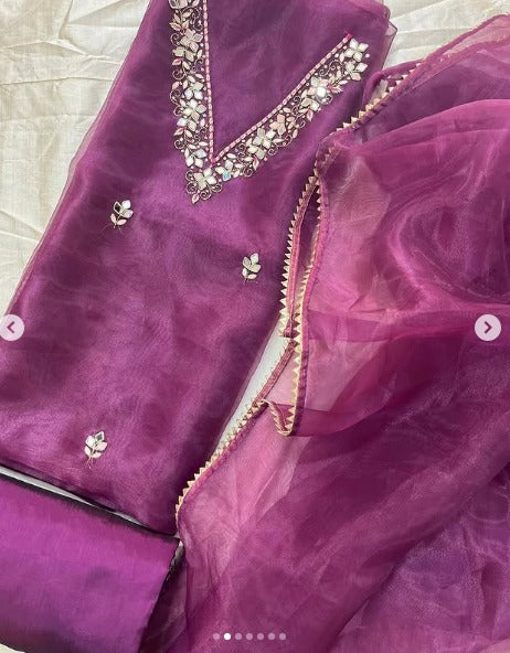 Organza Hand Work Unstitched Suit