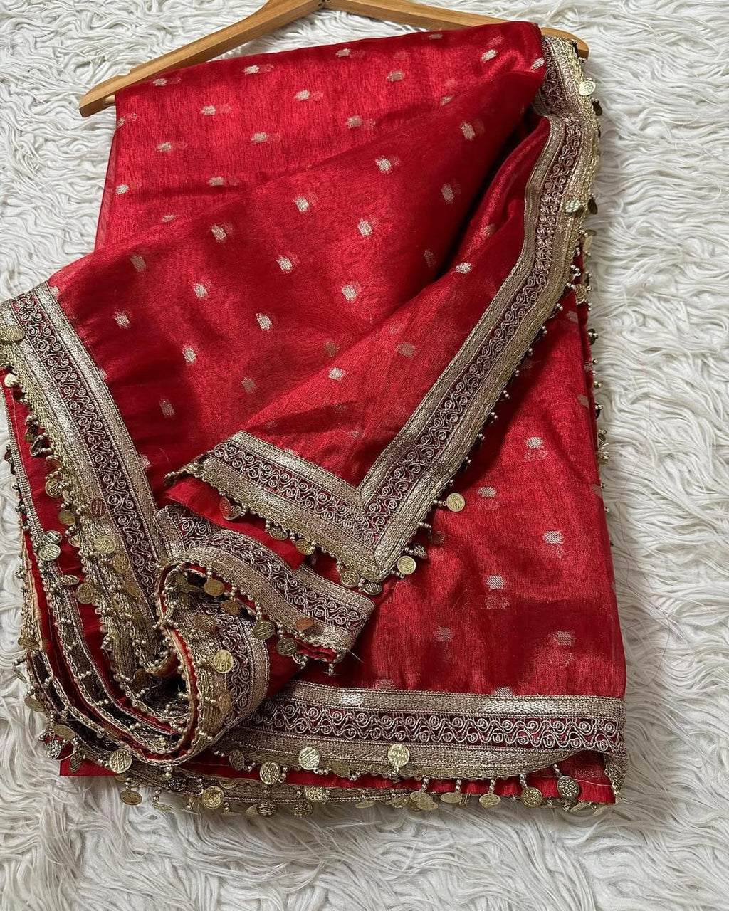 Banarasi Tissue Booti Silk Saree With Coin lace Work