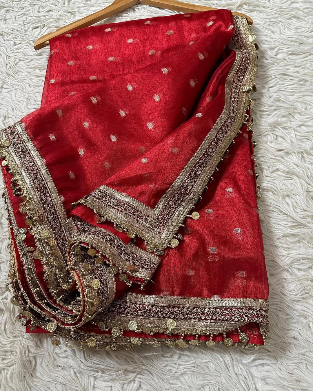 Banarasi Tissue Booti Silk Saree With Coin lace Work
