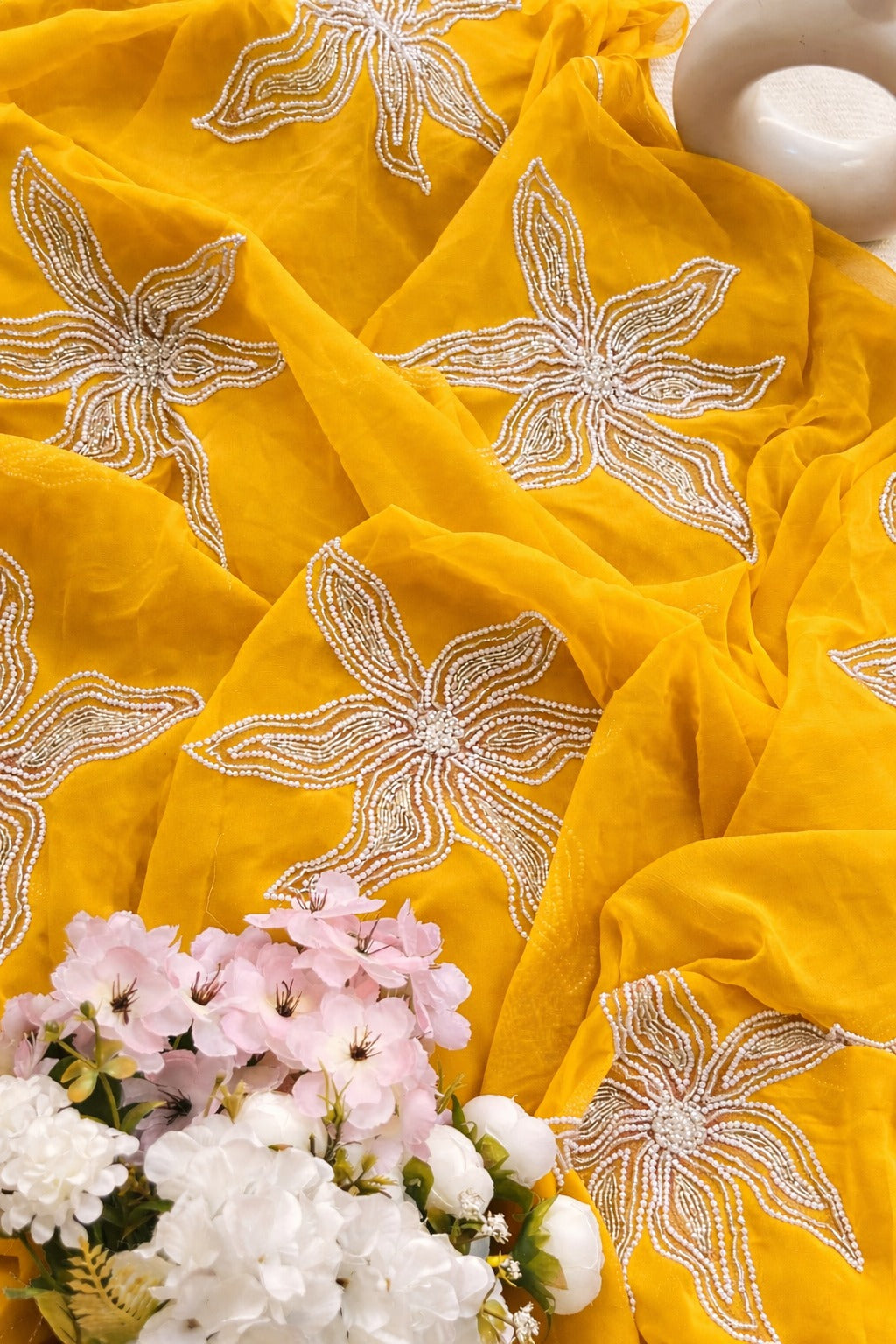 Beautiful Pure Jaipuri Chiffon  big Bird motif work Saree with blouse