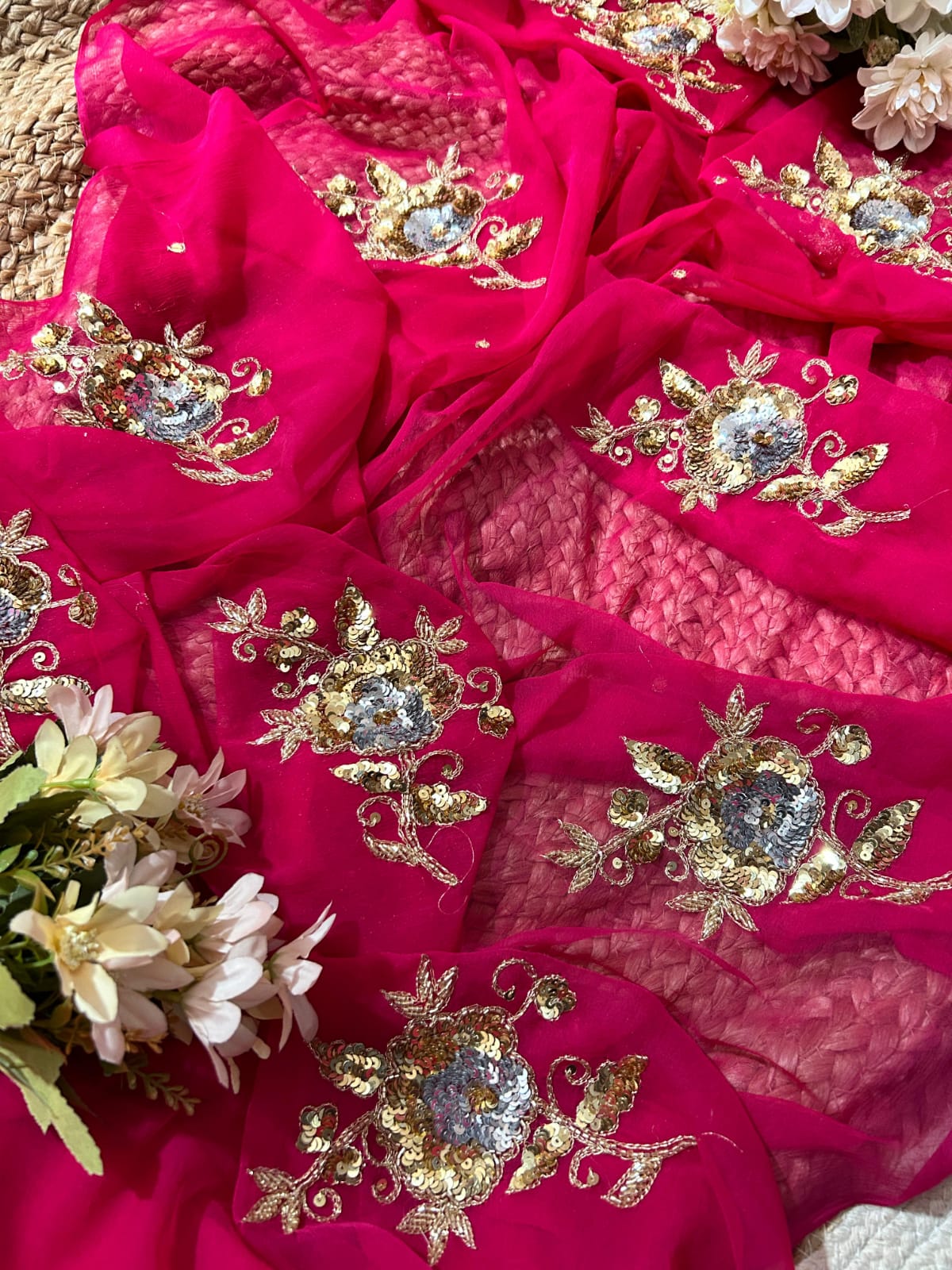 Pure Chiffon Jaipuri Beautiful motif  Work Saree