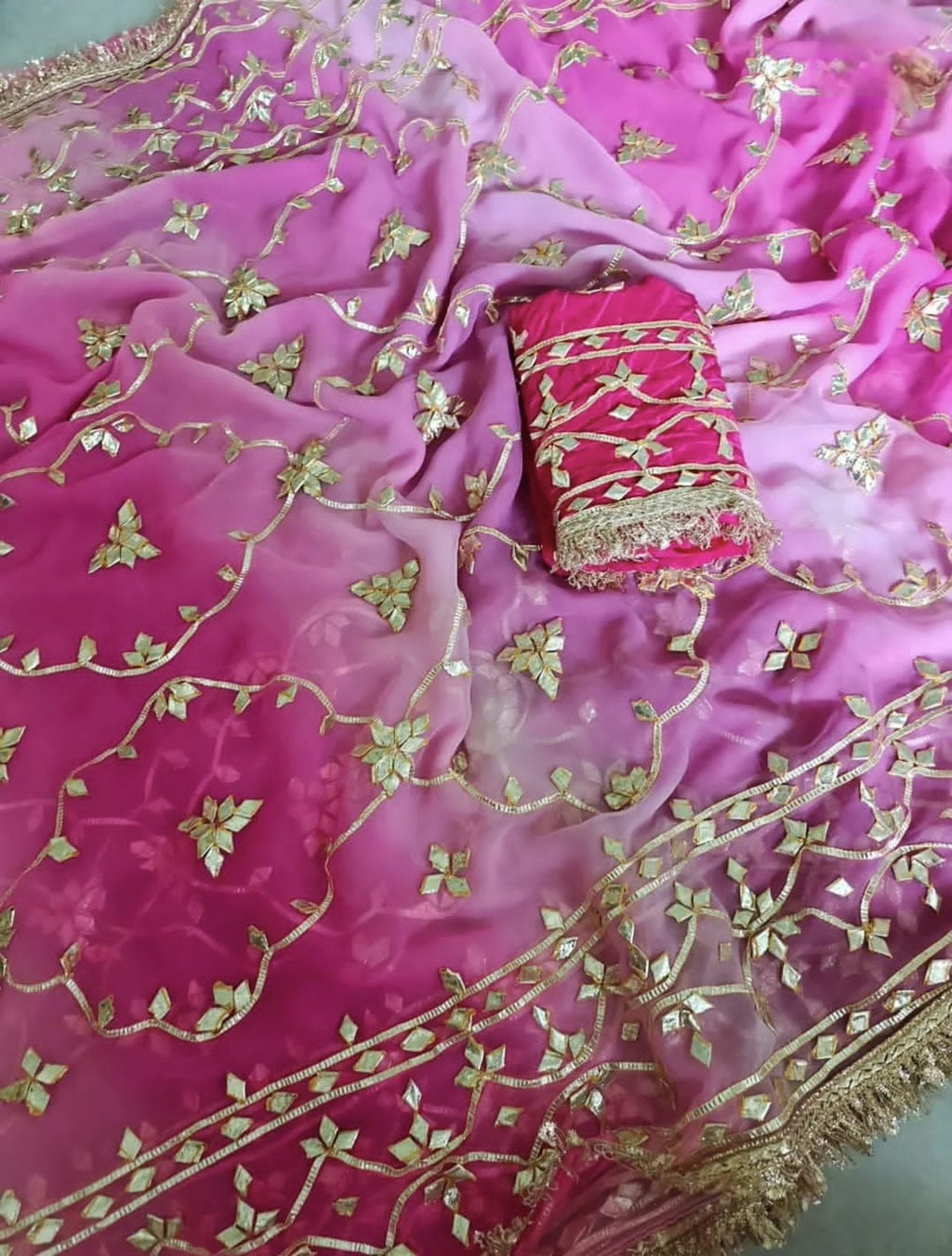 Pure Diamond Chiffon Gota Patti  Work Saree With Blouse