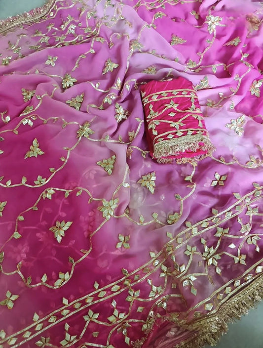 Pure Diamond Chiffon Gota Patti  Work Saree With Blouse