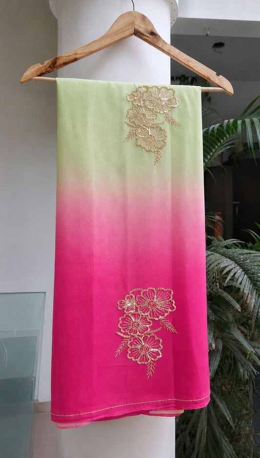 Pure Jaipuri Chiffon Hand-work motif work saree with blouse