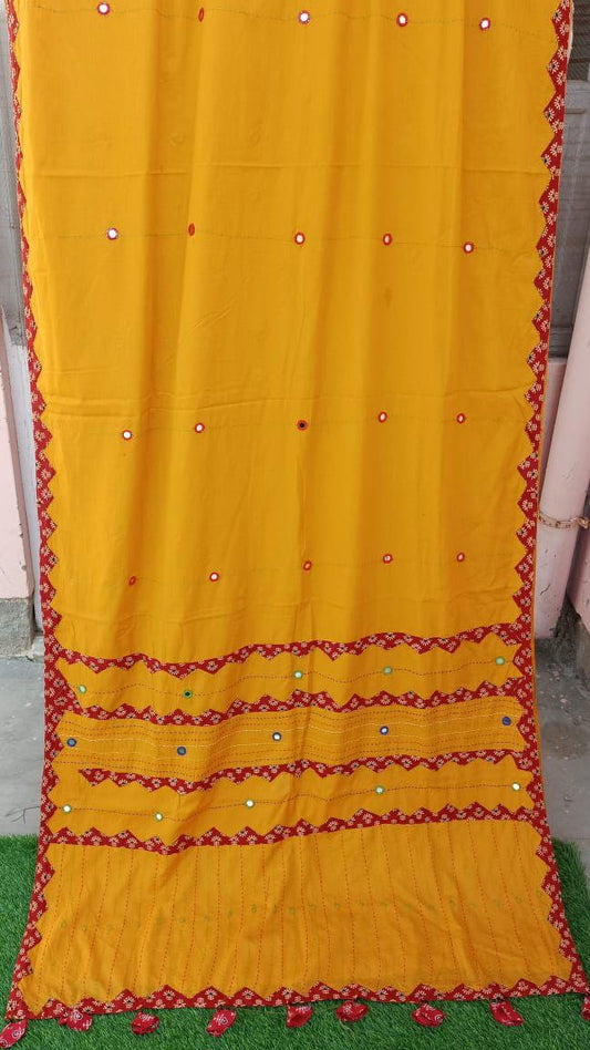 Pure Mul Cotton Saree With Ajrakh Mirror Work