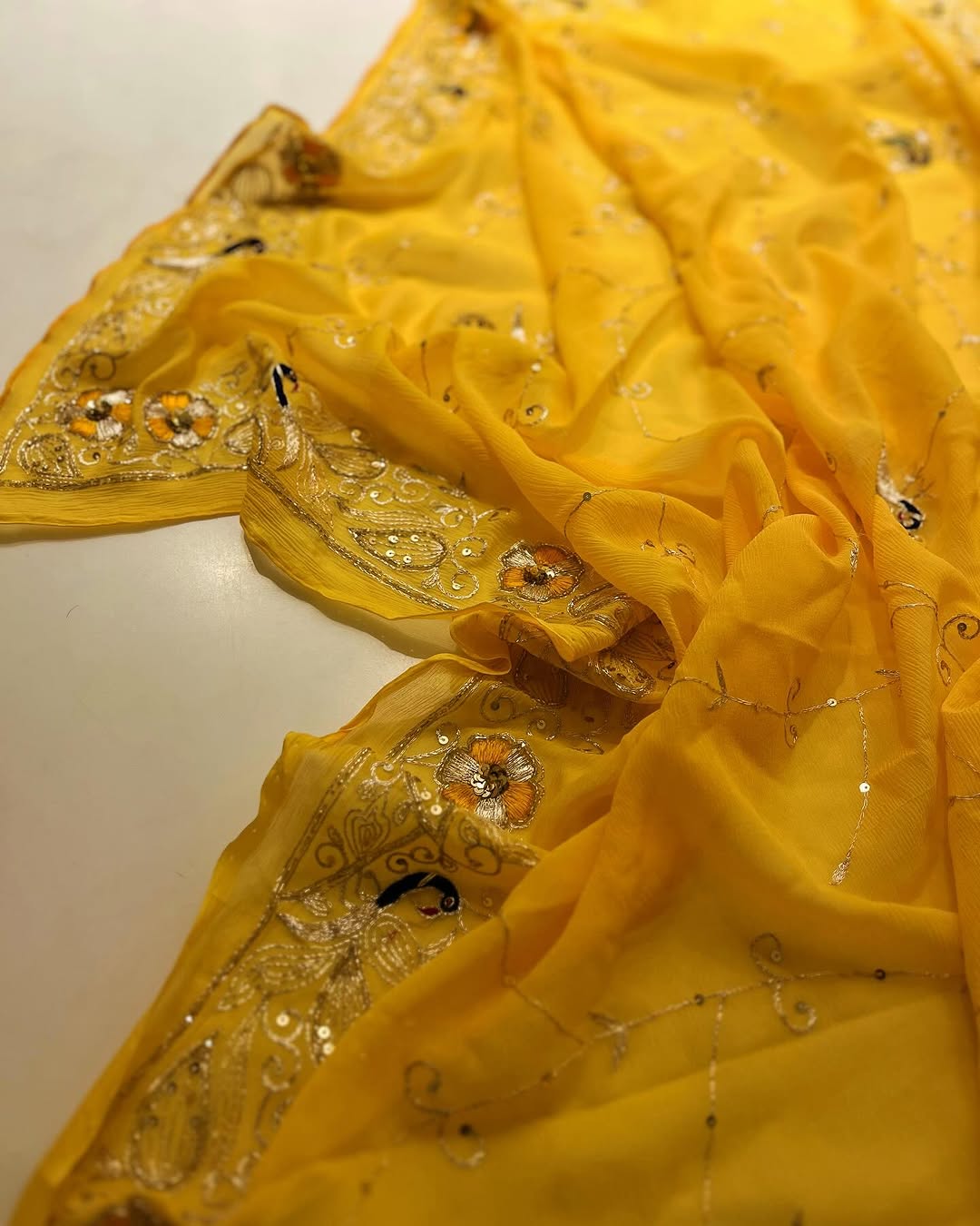 Pure Jaipuri Chiffon Jaal Work Saree With Beautiful Rajputi look and Running Blouse