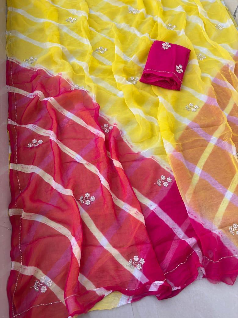 Semi Chiffon Leheriya Pattern Saree